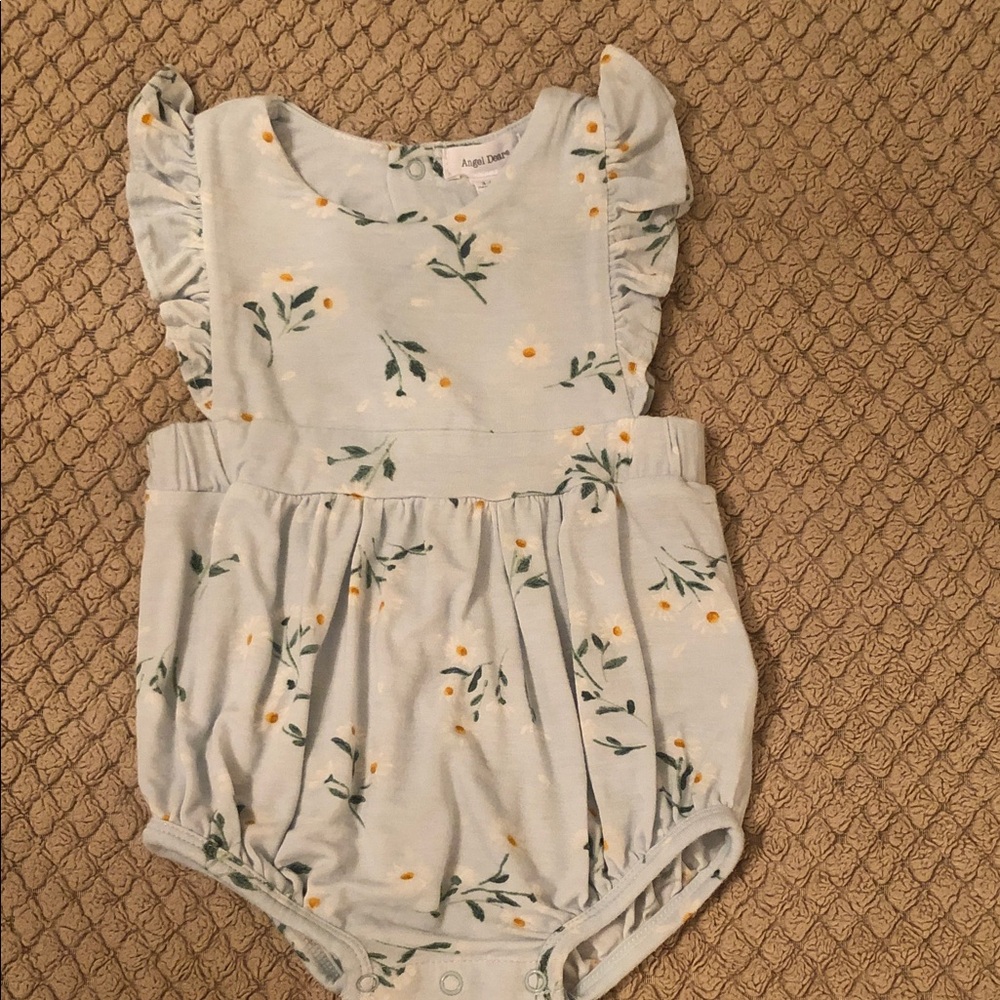 Angel Dear Pale Blue Floral Ruffle Romper